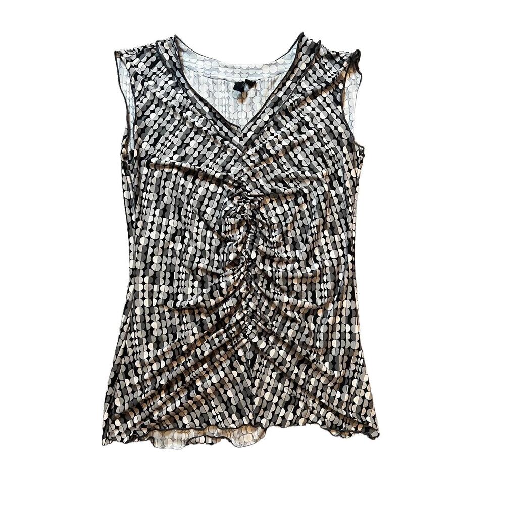 Essentials By Milano Top Womens Small Black White Sleeveless Vneck Patterned